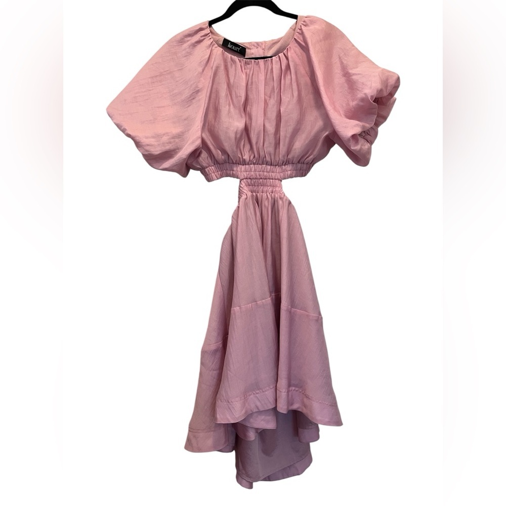 Kourt Pink Puff Sleeve Coquette Faux Two-Piece Dress - Tencel Blend, Size M - Picture 3 of 10